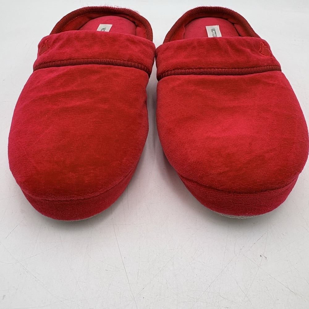 Victoria's Secret Slippers Womens Medium Red Velour Mule House Shoes - Picture 3 of 9